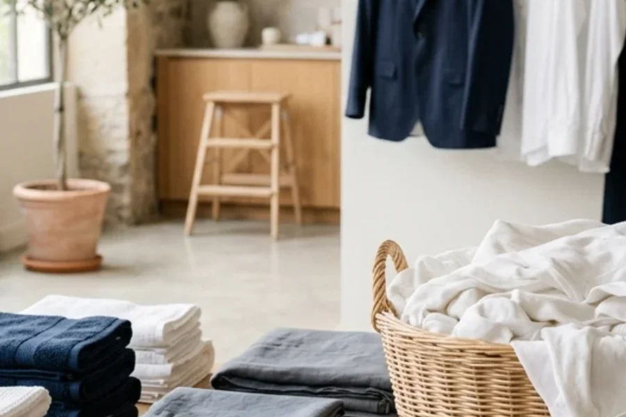 Freshly folded towels and casual wear